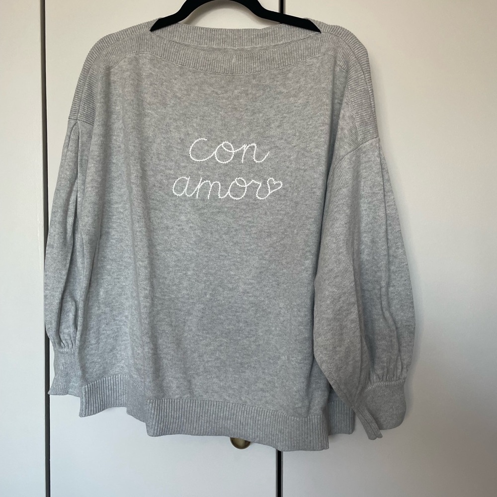 Loft Gray Women's Sweater with Embroidered Detail